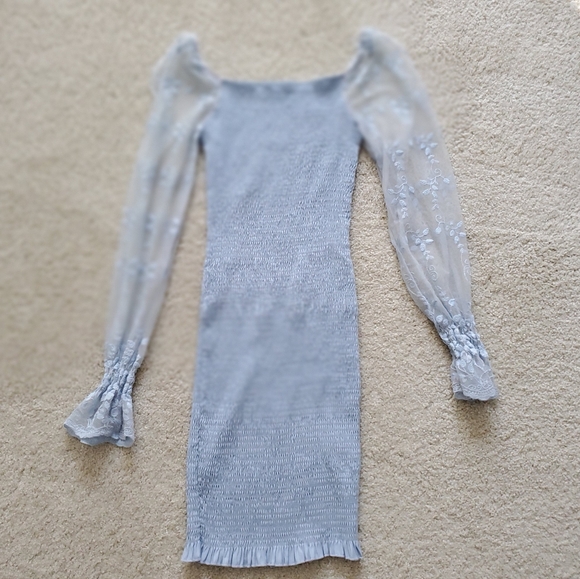 Shein light blue bodycon mesh floral long sleeve spandex dress Small - Picture 8 of 12